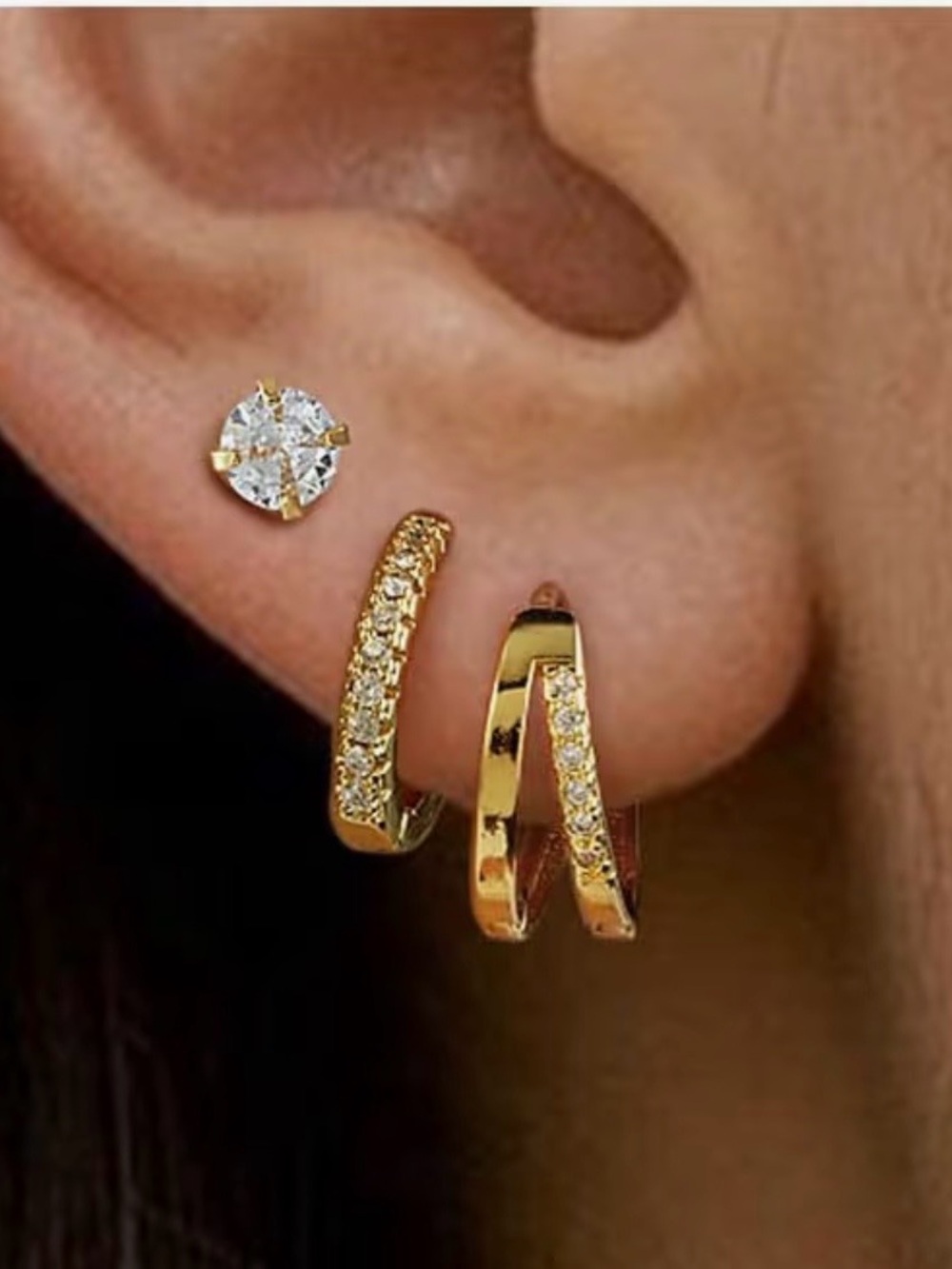 Amazon Gold Pavé Spiral Huggie Earrings with Clear Stone Stud